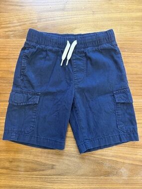 Boys Navy Blue Elastic Waist Cargo Shorts with Drawstring